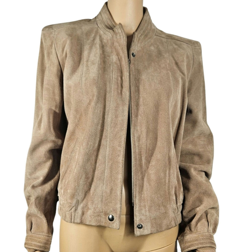 1980s Brown Suede Leather Zip Up Jacket Size 11 - 12 Vintage Womens Size XS